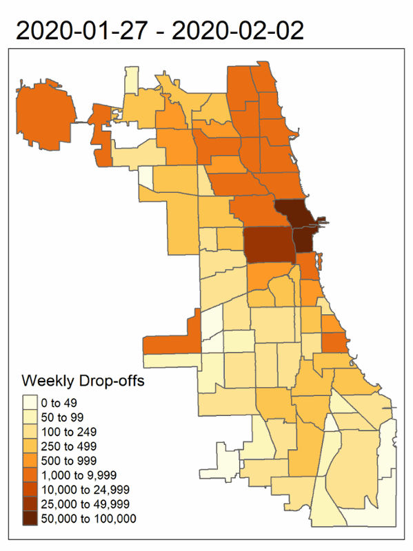 Map Graphic - Taxis in Chicago under COVID-19